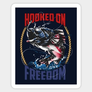 Fishing Hooked On Freedom USA 4th of July Sticker